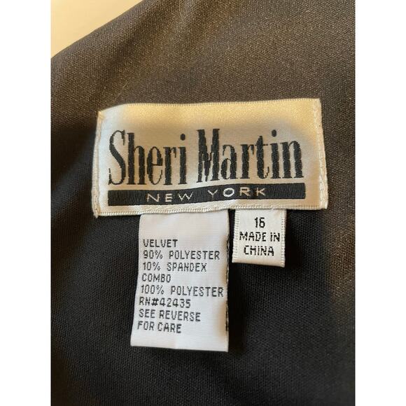Vintage Sheri Martin Black Velvet Evening Gown Sz 16 Beading Godet Pleats Event - Picture 5 of 11